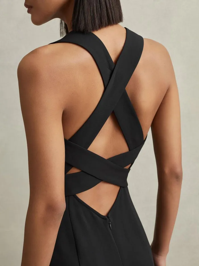 Women Reiss Dresses Nylah CrossBack Belted Bodycon Midi Dress Black
