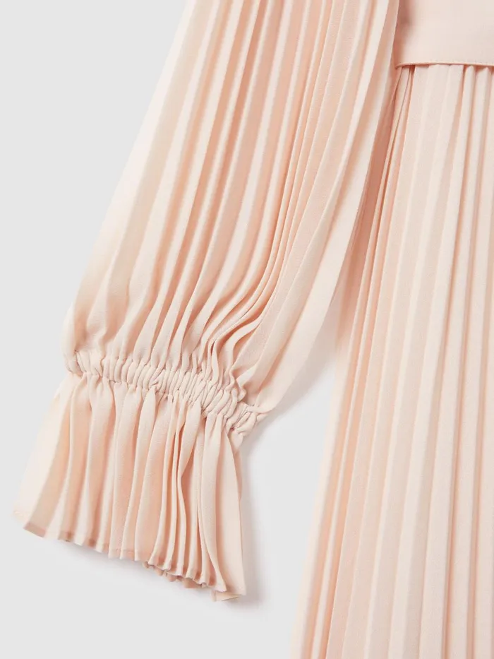 Women Reiss Dresses Priya Pleated Belted Midi Dress Nudeblack