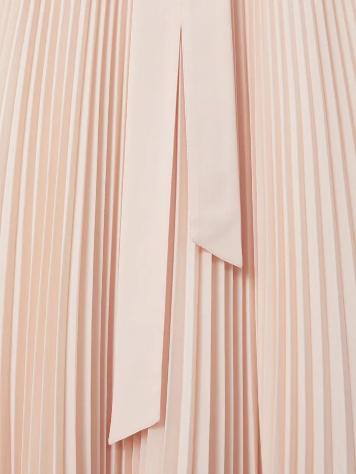 Women Reiss Dresses Priya Pleated Belted Midi Dress Nudeblack