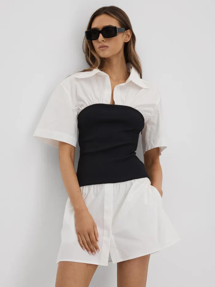 Women Reiss Dresses Quan Hybrid Shirt Mini Dress White