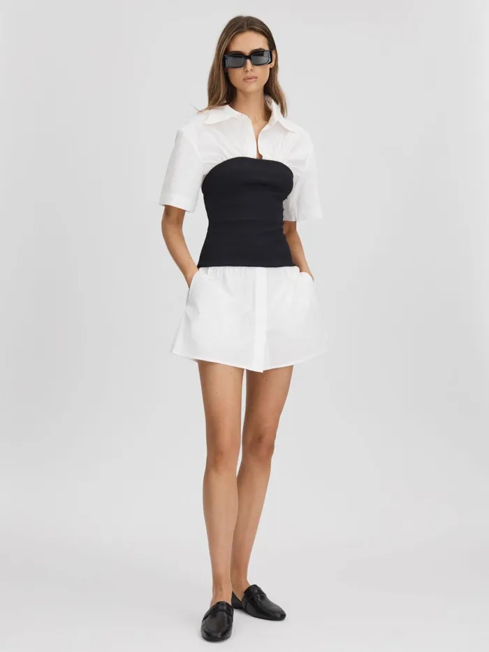 Women Reiss Dresses Quan Hybrid Shirt Mini Dress White