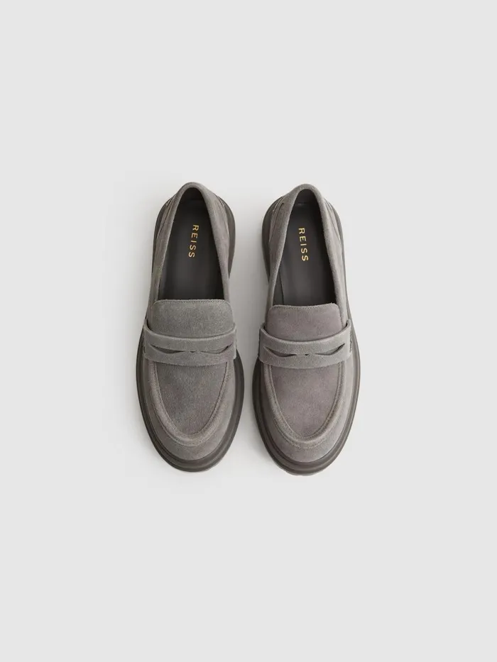 Women Reiss Flats Adele Leather Chunky Cleated Loafers Grey