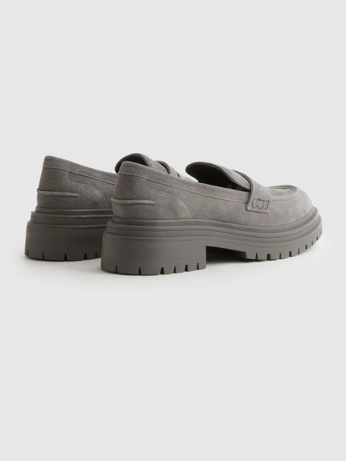 Women Reiss Flats Adele Leather Chunky Cleated Loafers Grey