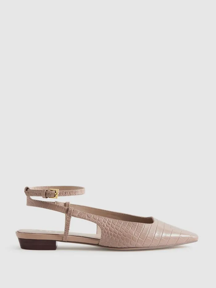 Women Reiss Flats Freya Leather Slingback Ballerina Flats Nude