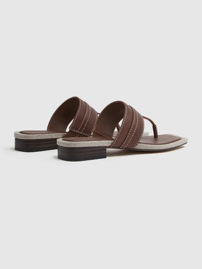 Women Reiss Flats Quinn Leather Strap Thong Sandals Tan