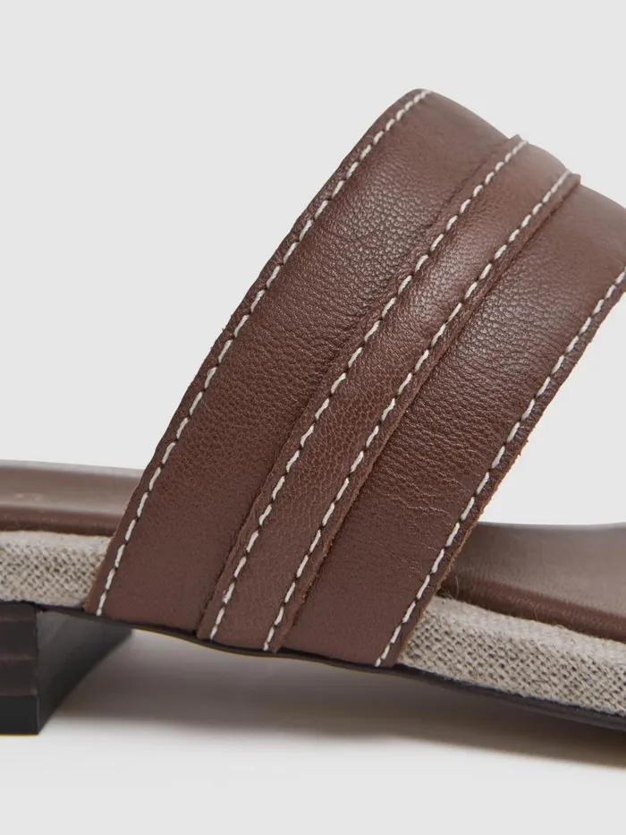 Women Reiss Flats Quinn Leather Strap Thong Sandals Tan