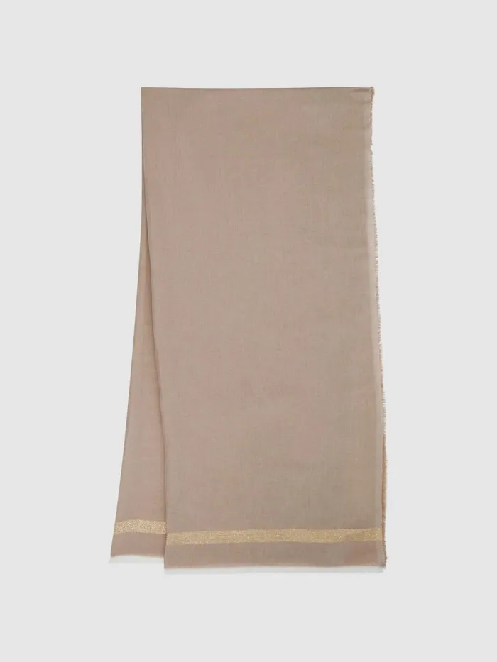 Women Reiss Hats Gloves and Scarves Melanie Linen Blend Sparkle Scarf Taupe
