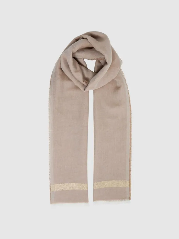 Women Reiss Hats Gloves and Scarves Melanie Linen Blend Sparkle Scarf Taupe