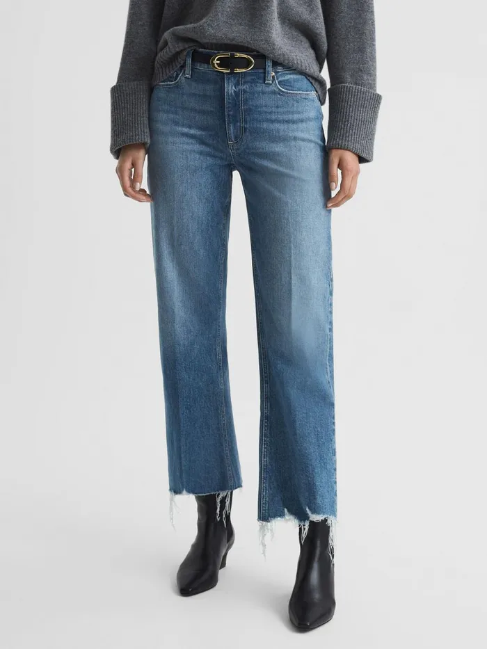 Women Reiss Jeans Cropped Distressed Hem Jeans Charming Blue