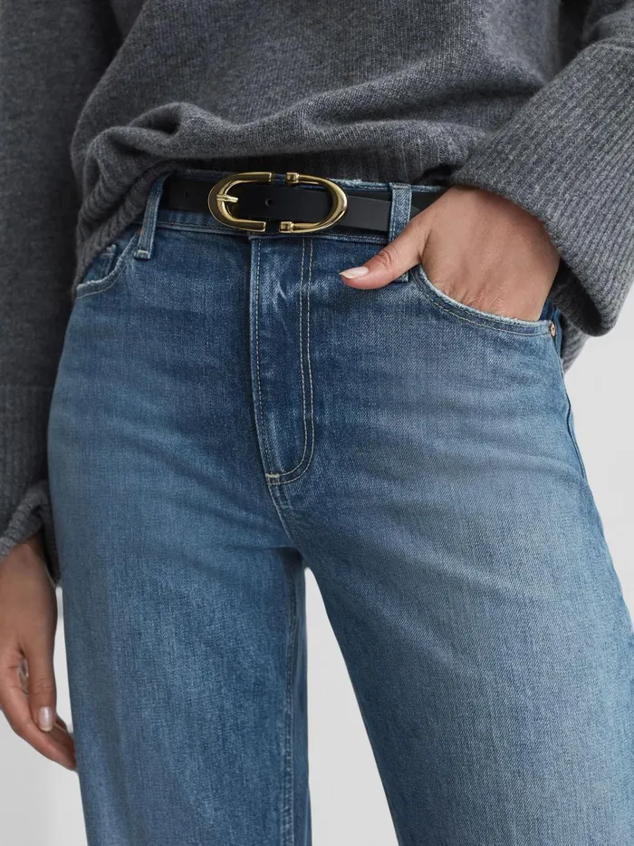 Women Reiss Jeans Cropped Distressed Hem Jeans Charming Blue