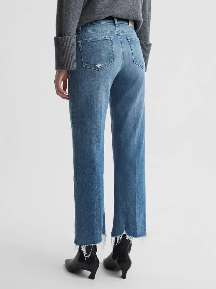 Women Reiss Jeans Cropped Distressed Hem Jeans Charming Blue