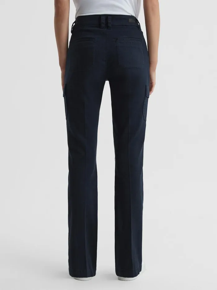 Women Reiss Jeans Flared Cargo Trousers Navy Skyline