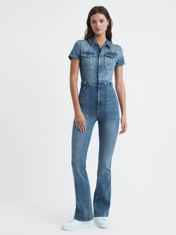 Women Reiss Jumpsuits and Playsuits American Denim Bootcut Jumpsuit Blue