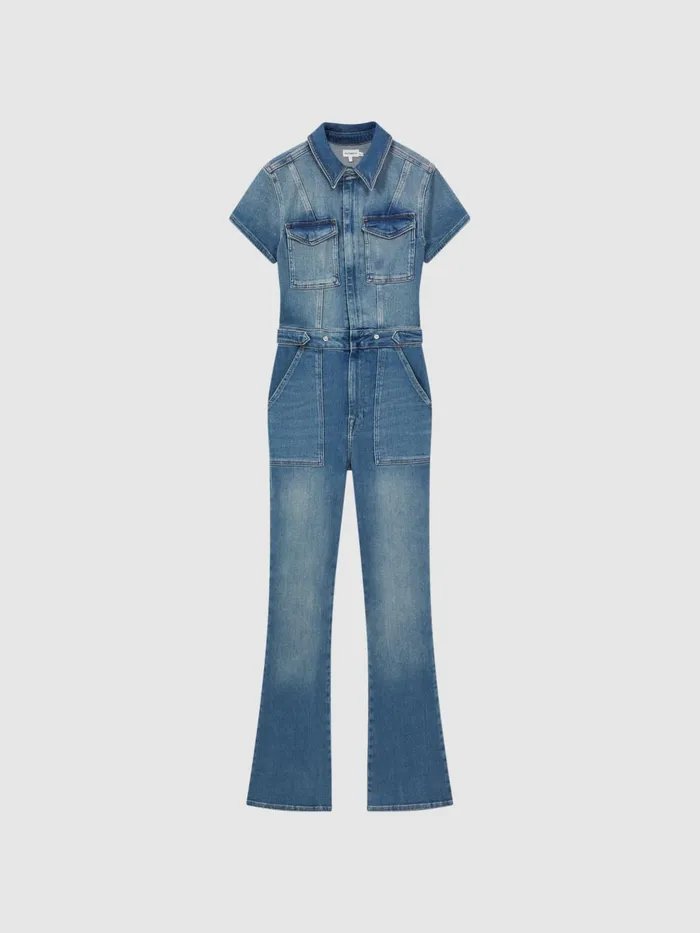 Women Reiss Jumpsuits and Playsuits American Denim Bootcut Jumpsuit Blue