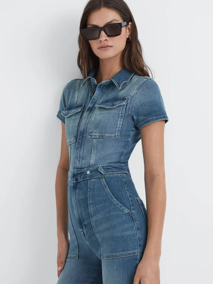 Women Reiss Jumpsuits and Playsuits American Denim Bootcut Jumpsuit Blue
