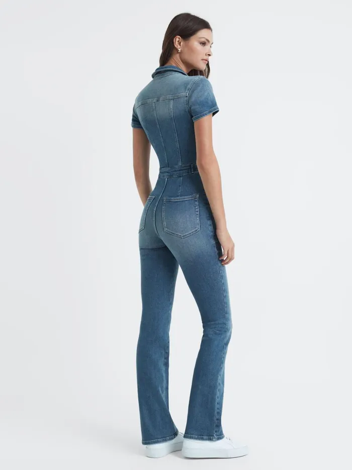Women Reiss Jumpsuits and Playsuits American Denim Bootcut Jumpsuit Blue