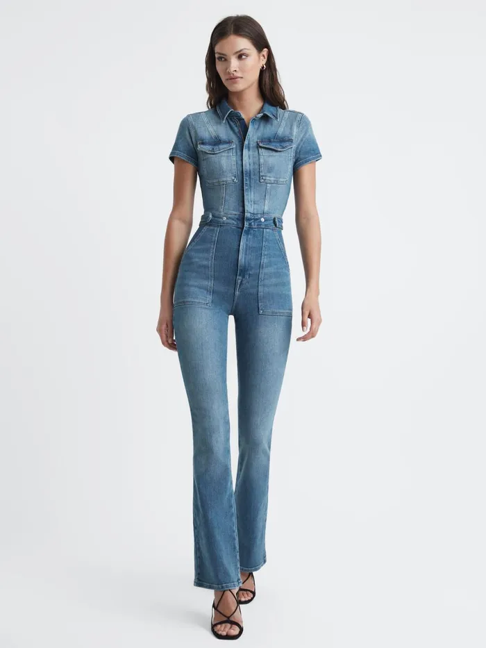 Women Reiss Jumpsuits and Playsuits American Denim Bootcut Jumpsuit Blue