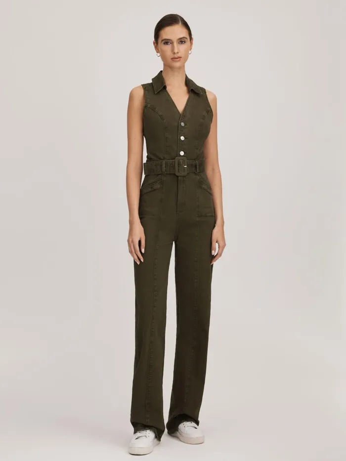 Women Reiss Jumpsuits and Playsuits Denim Jumpsuit Olive
