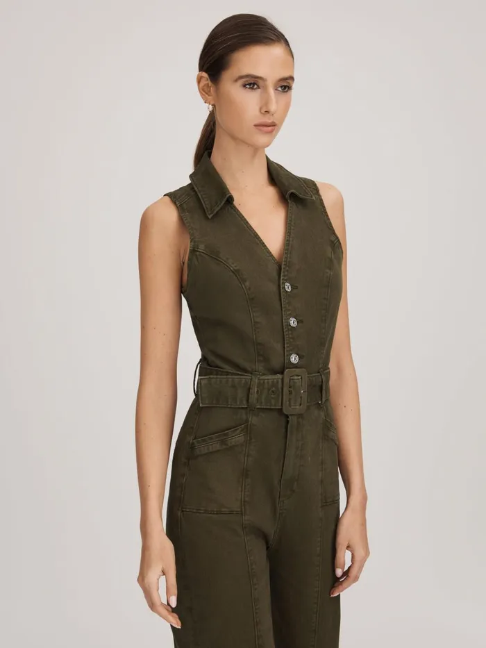 Women Reiss Jumpsuits and Playsuits Denim Jumpsuit Olive