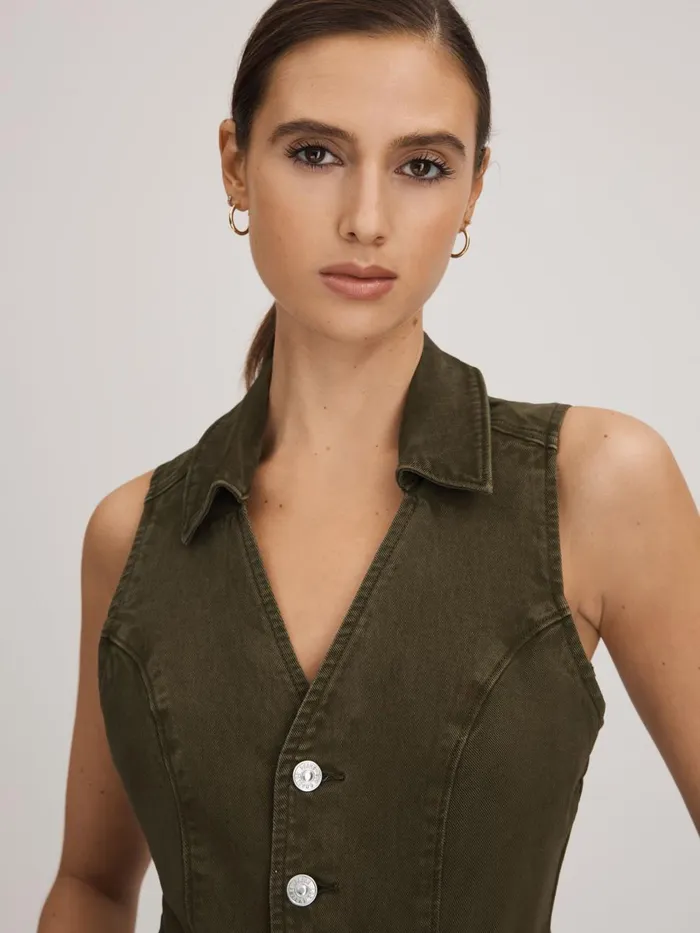 Women Reiss Jumpsuits and Playsuits Denim Jumpsuit Olive