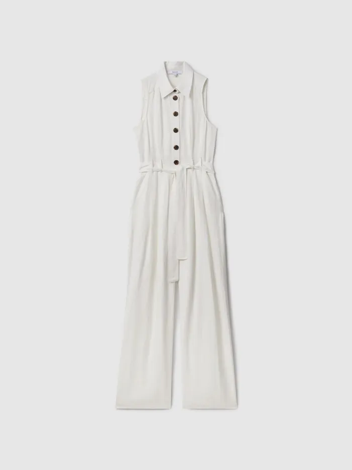 Women Reiss Jumpsuits and Playsuits Perla Belted Wide Leg Jumpsuit White