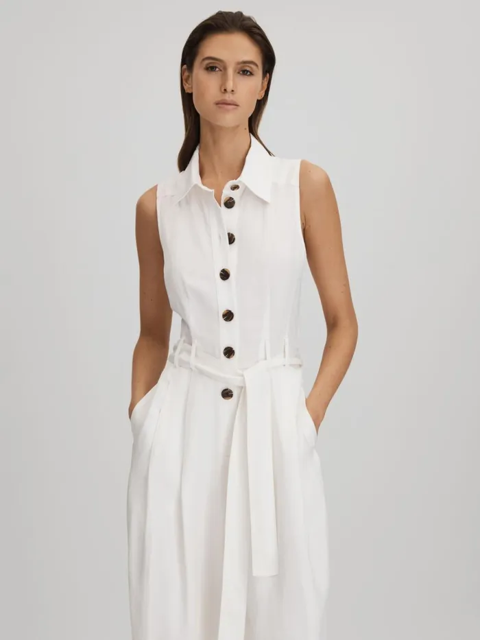Women Reiss Jumpsuits and Playsuits Perla Belted Wide Leg Jumpsuit White