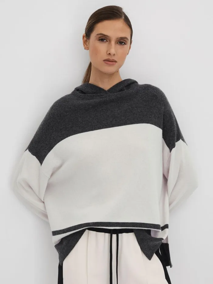 Women Reiss Knitwear Alex Wool Blend Striped Hoodie Charcoalivory
