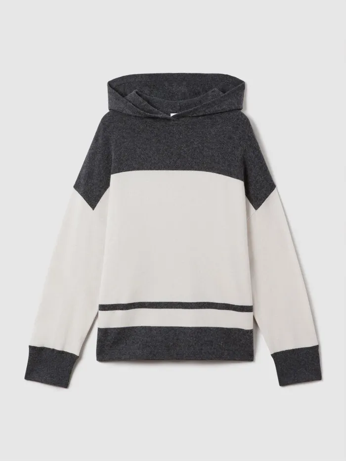 Women Reiss Knitwear Alex Wool Blend Striped Hoodie Charcoalivory