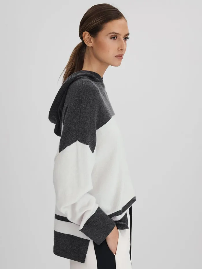 Women Reiss Knitwear Alex Wool Blend Striped Hoodie Charcoalivory