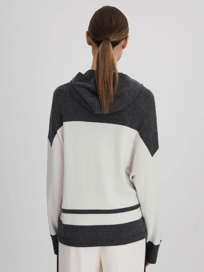 Women Reiss Knitwear Alex Wool Blend Striped Hoodie Charcoalivory