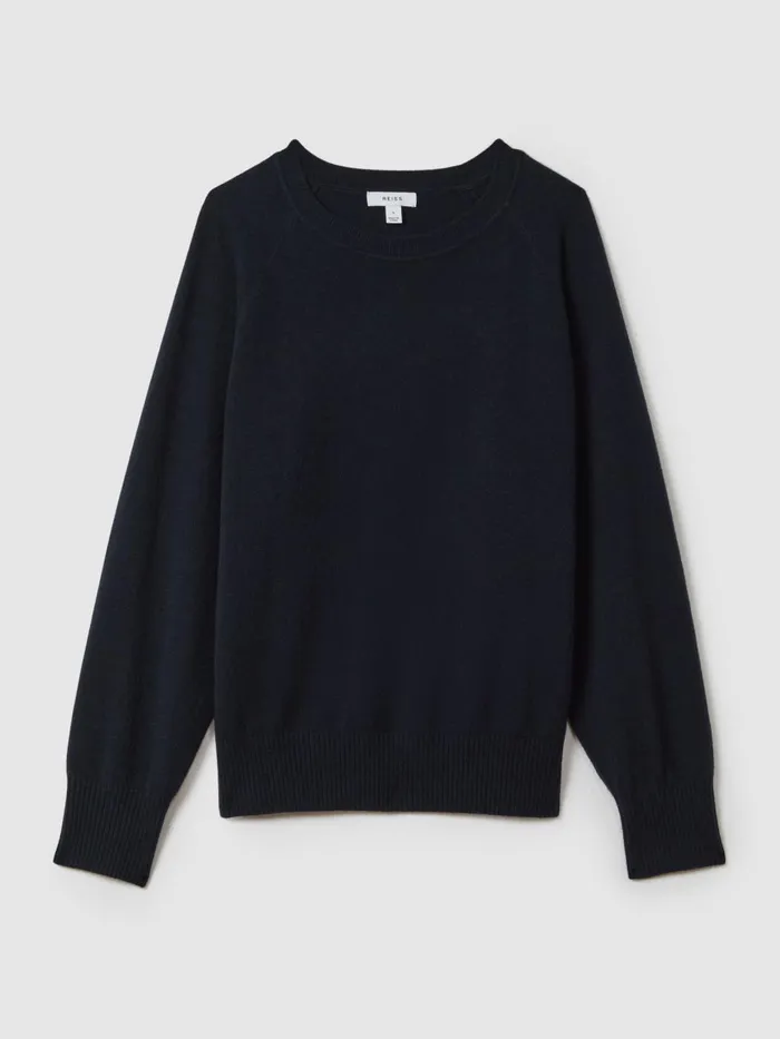 Women Reiss Knitwear Andi Oversized Wool Blend Crew Neck Jumper Navy