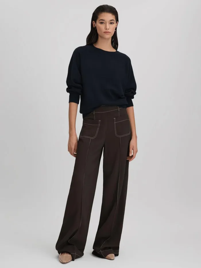 Women Reiss Knitwear Andi Oversized Wool Blend Crew Neck Jumper Navy