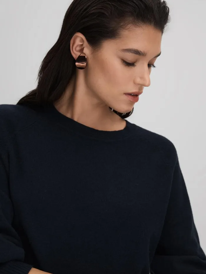 Women Reiss Knitwear Andi Oversized Wool Blend Crew Neck Jumper Navy