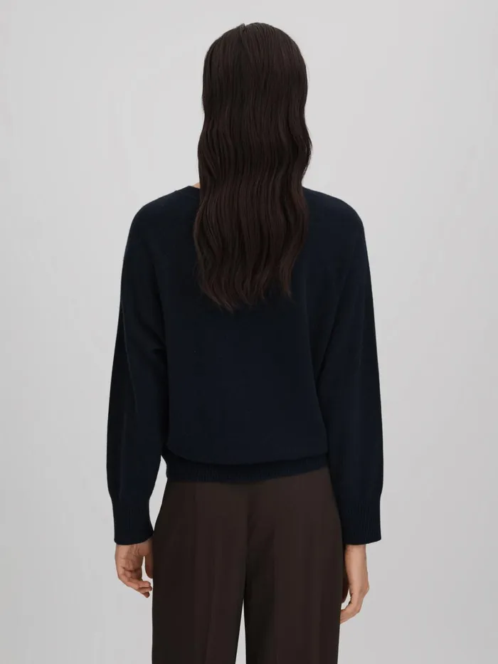 Women Reiss Knitwear Andi Oversized Wool Blend Crew Neck Jumper Navy