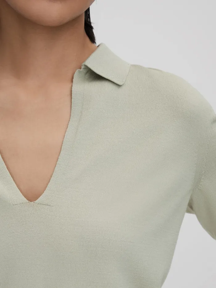 Women Reiss Knitwear Nellie Knitted Collared VNeck Top Sage