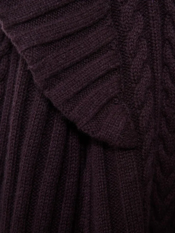 Women Reiss Knitwear Wool Blend Frill Jumper Black Cherry