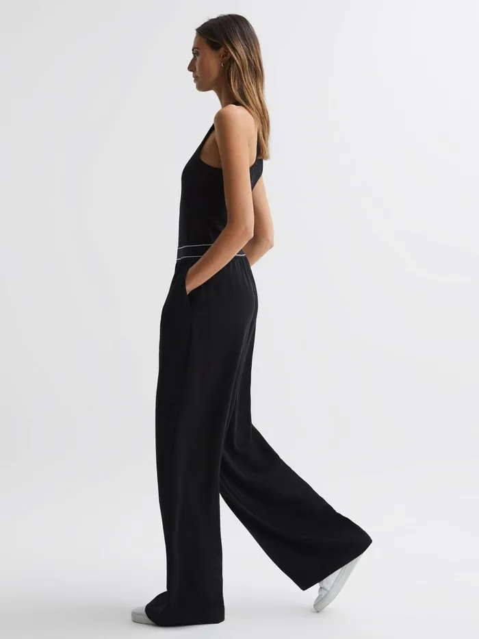 Women Reiss Pants Abigail Wide Leg Elasticated Trousers Black