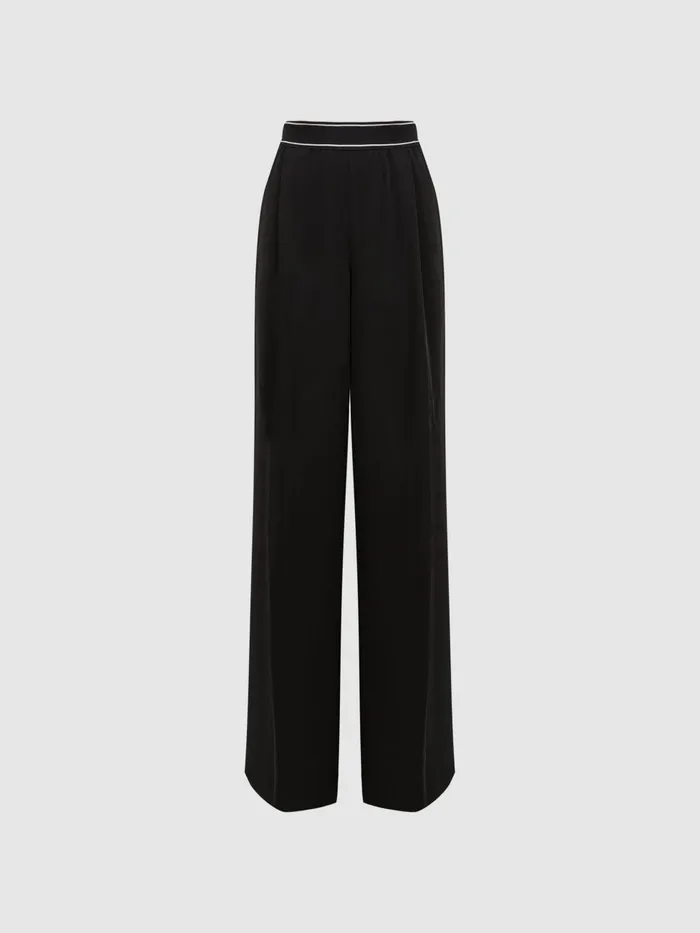 Women Reiss Pants Abigail Wide Leg Elasticated Trousers Black