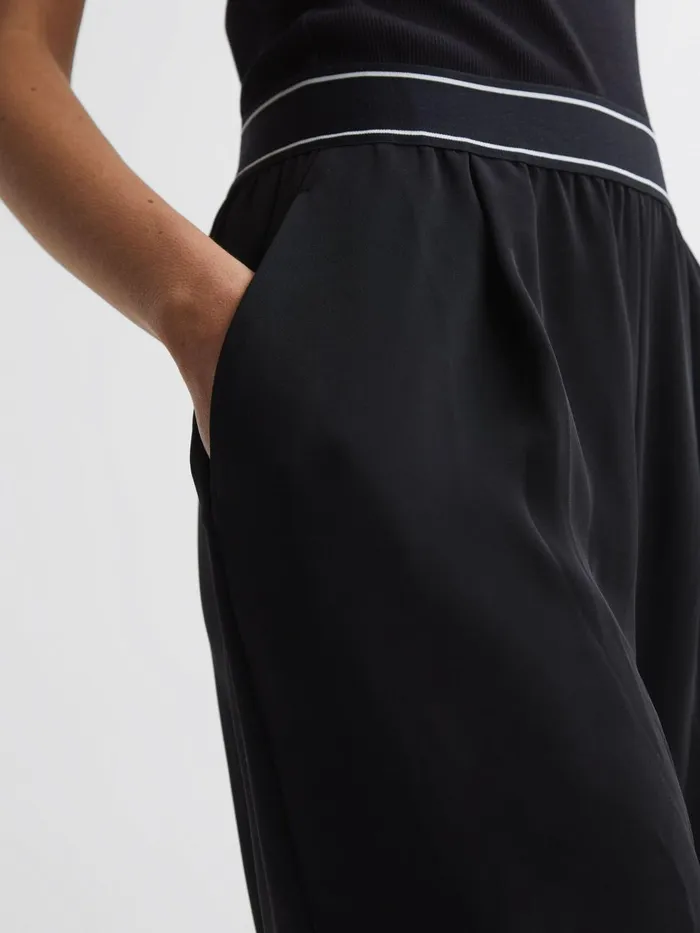 Women Reiss Pants Abigail Wide Leg Elasticated Trousers Black