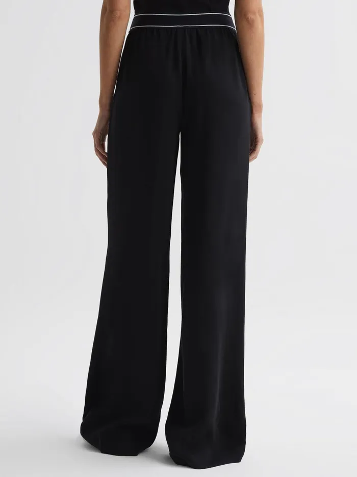 Women Reiss Pants Abigail Wide Leg Elasticated Trousers Black