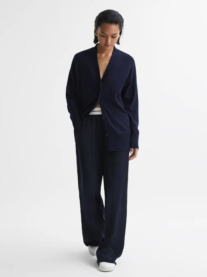 Women Reiss Pants Abigail Wide Leg Elasticated Trousers Navy