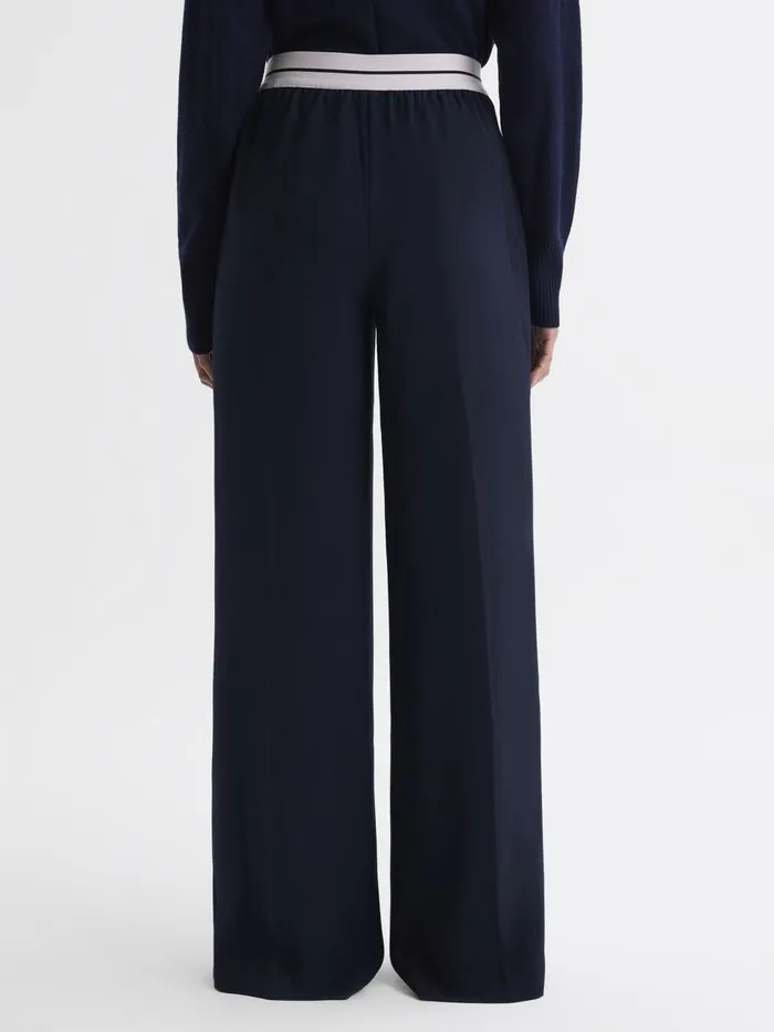 Women Reiss Pants Abigail Wide Leg Elasticated Trousers Navy