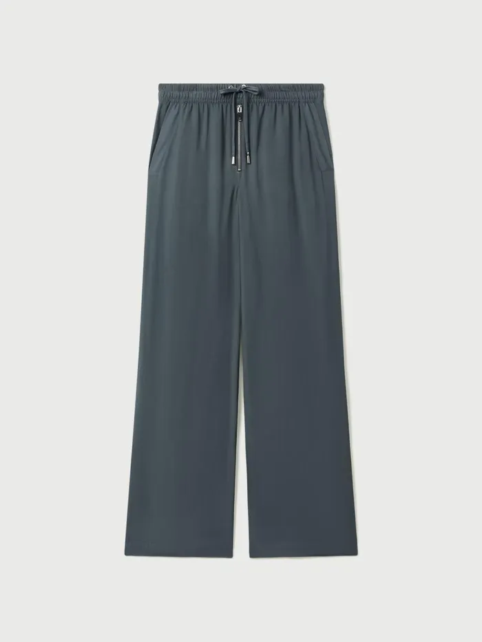 Women Reiss Pants Cameilla Drawstring ZipFront Wide Leg Trousers Blue