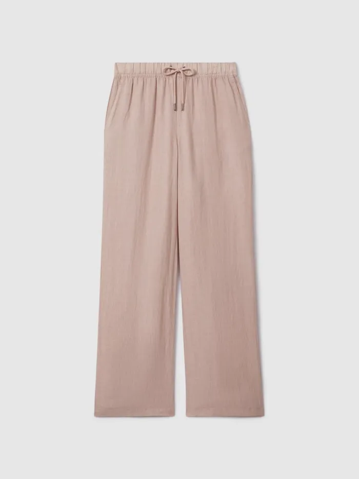 Women Reiss Pants Cleo Garment Dyed Wide Leg Linen Trousers Dusty Pink