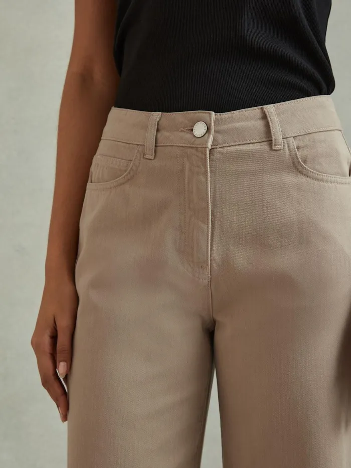 Women Reiss Pants Colorado Garment Dyed Wide Leg Trousers Light Camel