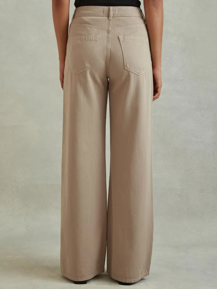 Women Reiss Pants Colorado Garment Dyed Wide Leg Trousers Light Camel