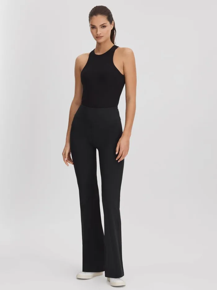 Women Reiss Pants Days Active High Rise Bootcut Leggings Black