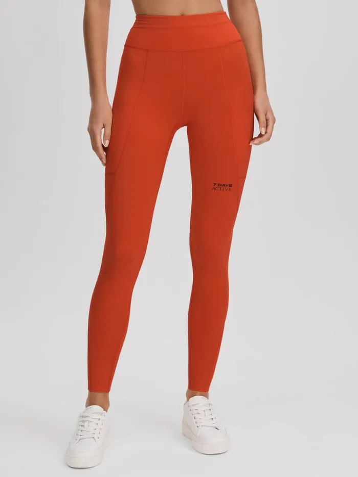Women Reiss Pants Days Active High Rise Leggings Tomato Red
