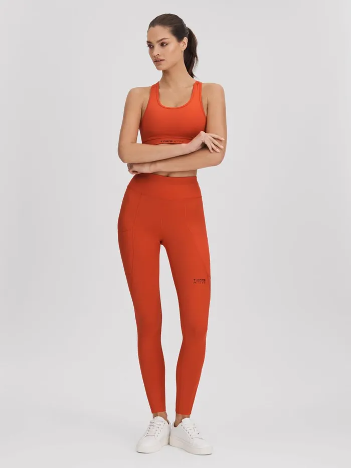 Women Reiss Pants Days Active High Rise Leggings Tomato Red