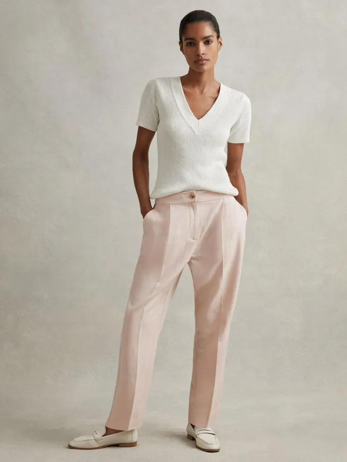 Women Reiss Pants Farrah Tapered Suit Trousers With TENCEL Fibers Pink